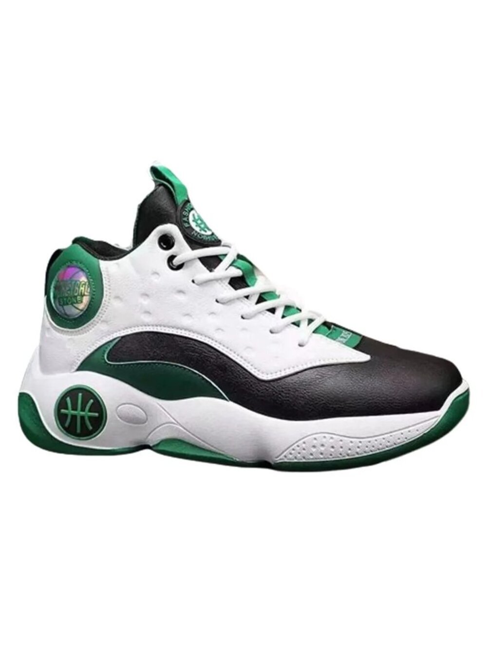 Basketball Stone High Top Sneakers Mens White Green Black Lace Up New.